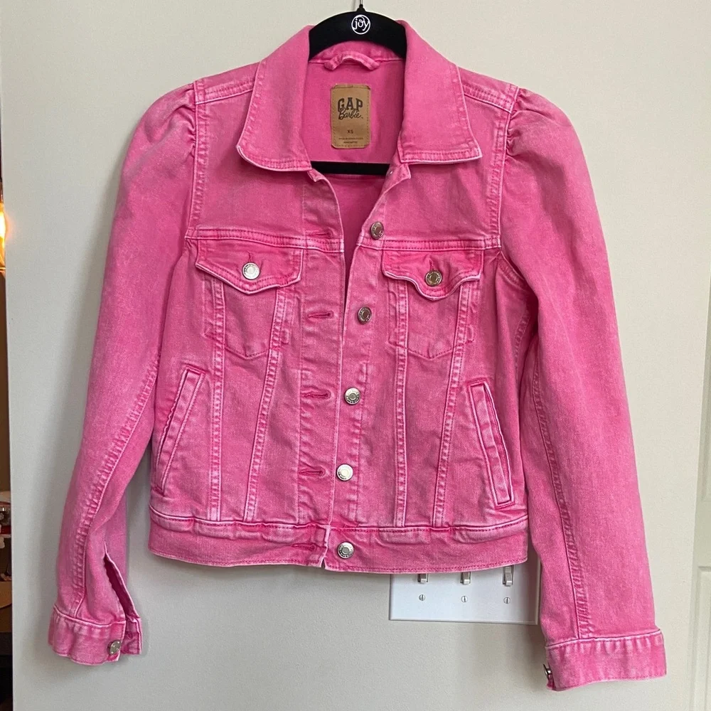 GAP x Barbie Collaboration Puff Sleeve Denim Jacket, Pink, Size XS - Picture 2 of 13